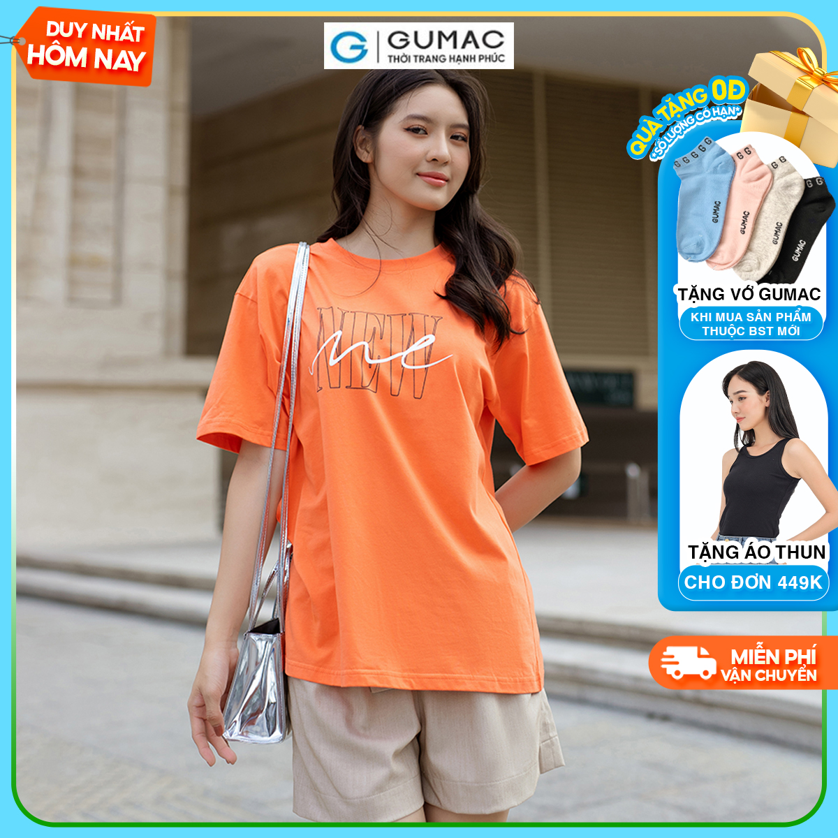 Áo thun nữ in chữ trẻ trung thời trang GUMAC ATD06083