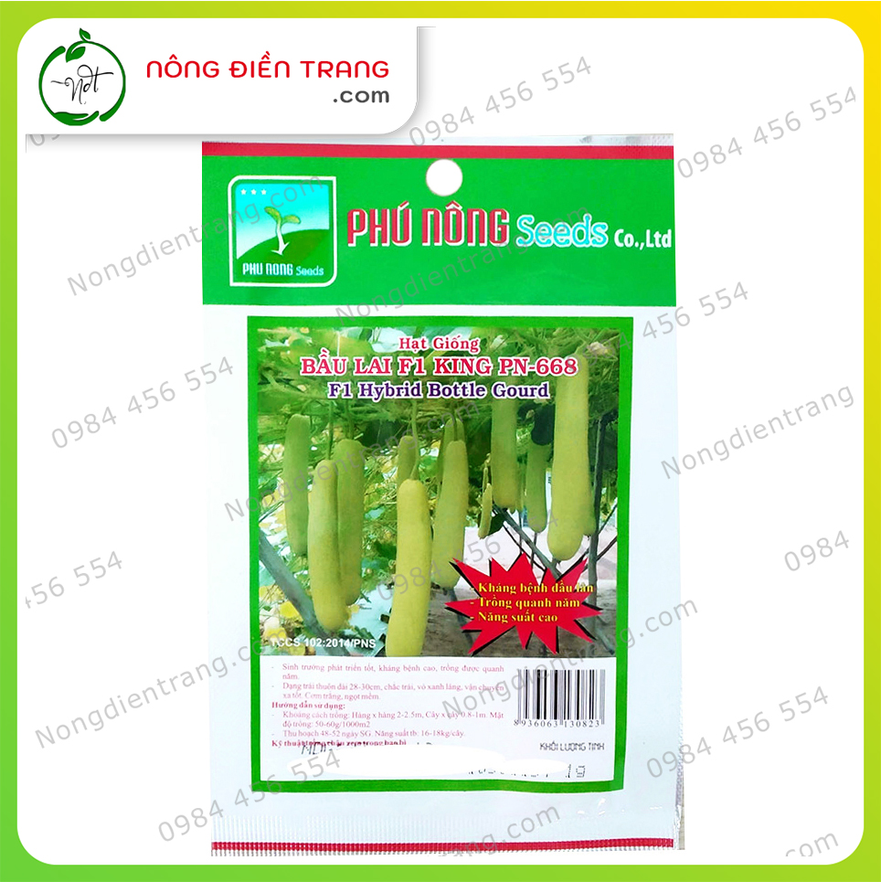 Hạt Giống Bầu Dài Lai F1 Phú Nông - Gói 1g - Trái suôn dài, da láng, năng suất cao, kháng bệnh tốt VTNN Nông Điền Trang