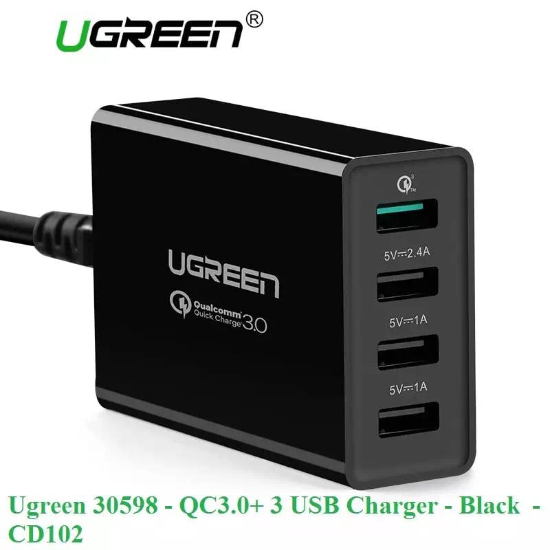 Ugreen UG30598CD102TK 1.5 Màu Đen Sạc nhanh chuẩn 3.0 Quick Charge 4 cổng usb qc3.0 - HÀNG CHÍNH HÃNG
