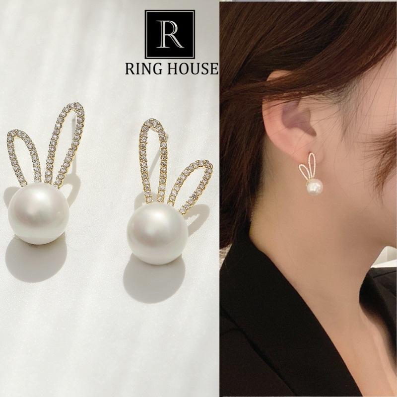 Khuyên tai bông tai nữ tai thỏ ngọc sáng đẹp Ring House