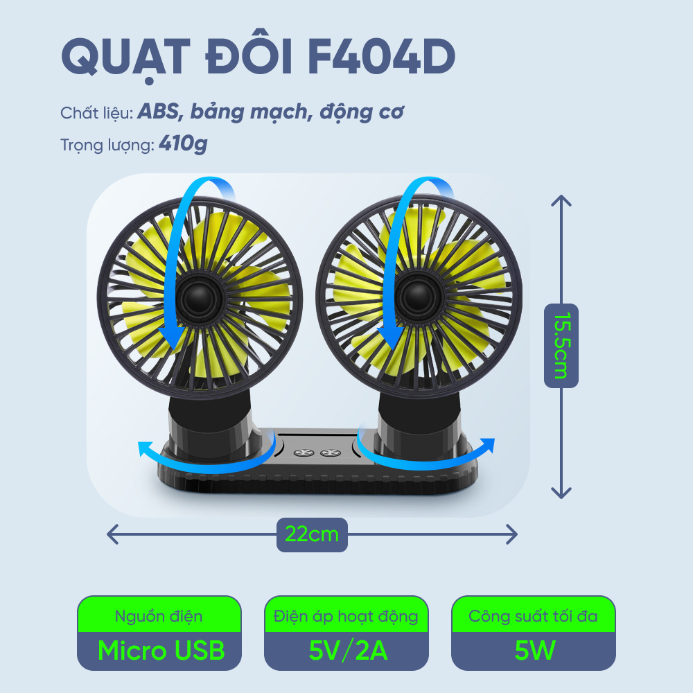 Quạt Đôi Mini Đầu Cắm USB Để Ô Tô, Bàn Làm Việc Siêu Mạnh Không Gây Ồn