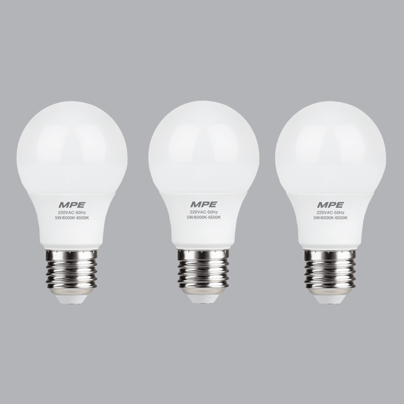 Bộ 3 Bóng Đèn LED Bulb MPE 5W 6000-6500K E27 Ø55 - Ánh sáng trắng