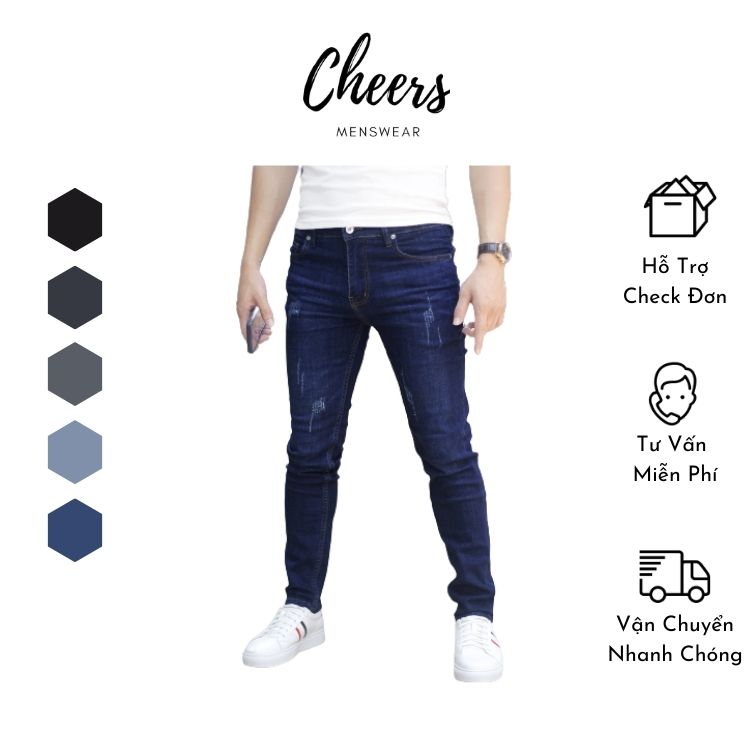 Quần Bò Nam Dài- Quần Jeans Nam Dài Cheers Chất Cotton Co Dãn, kiểu dáng Thời Trang, Trẻ trung, có Size Ngoại Cỡ, Bigsize