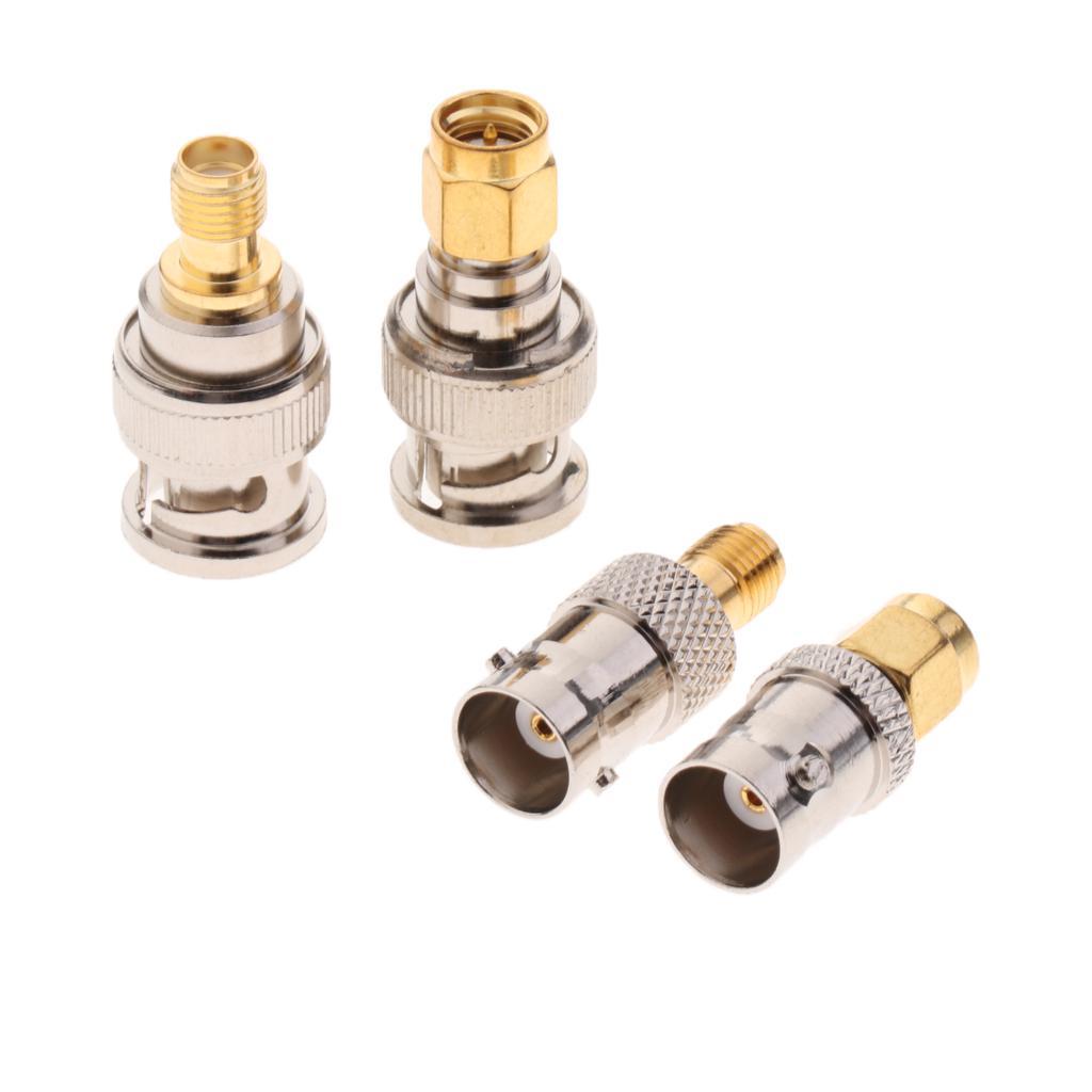 Nickel/Gold-plated RF Coaxial Connector SMA to BNC Adapter Kits 4 Pieces