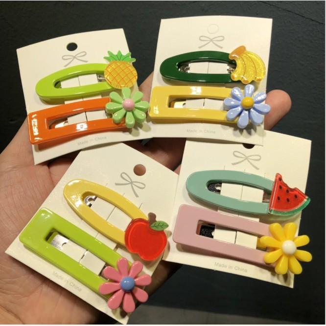 Sét 2 kẹp tóc hoa quả KAH136 ovan và chữn nhật