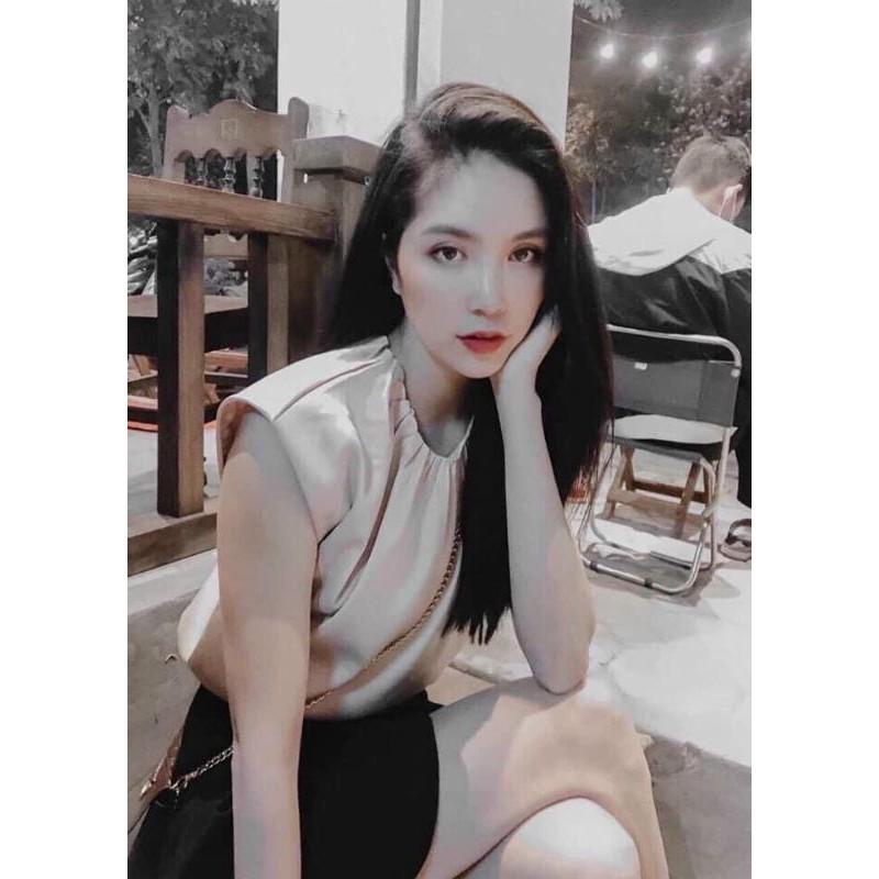 SET ÁO LỤA NUDE VÁY SHORT ĐEN