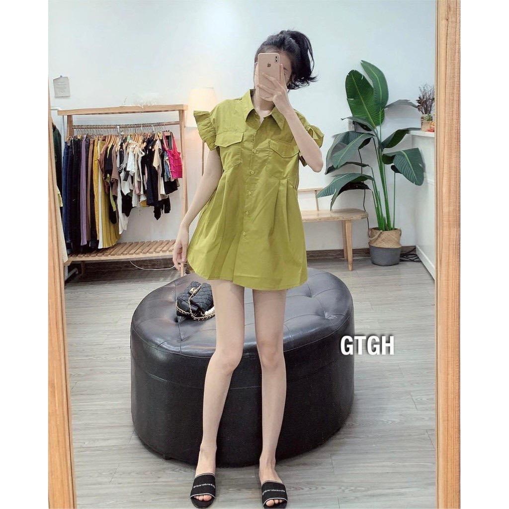 Áo babydoll cánh tiên tiểu thư 3 màu phối túi trước, áo sơ mi dáng rộng thời trang Hàn . MET SHOP