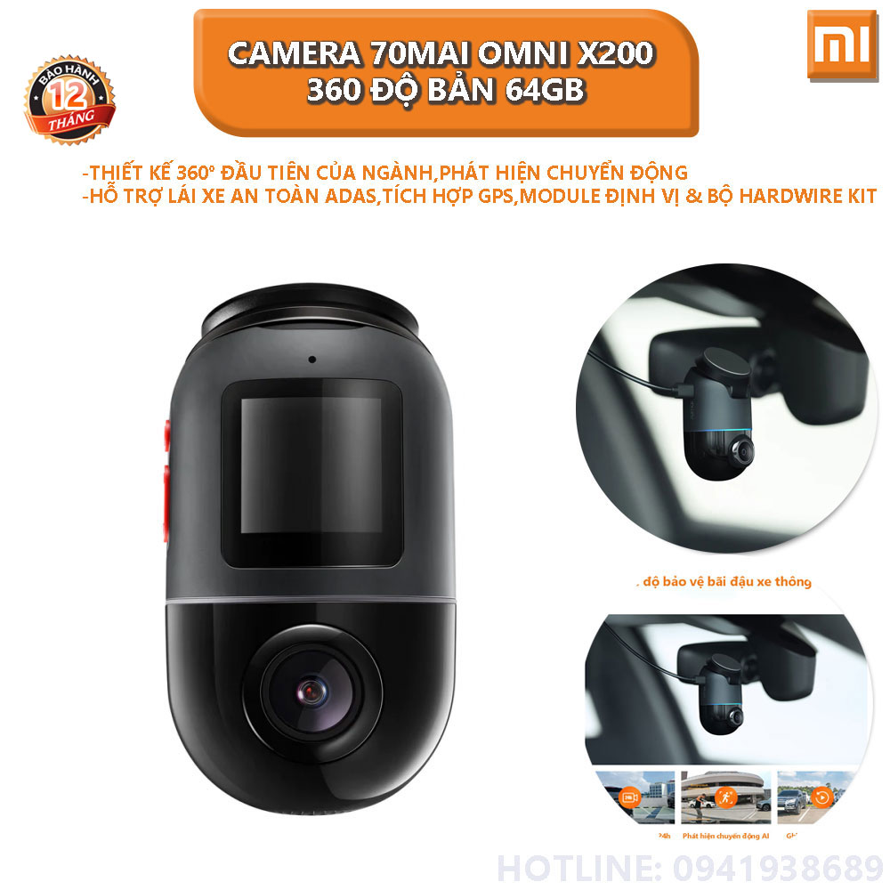 Camera hành trình ô tô xiaomi 70mai Omni X200 360 độ bản 64GB(quốc tế) - Hàng nhập khẩu