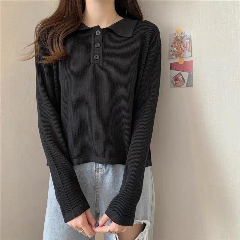 MS415 Áo polo len tăm nữ màu trơn cổ bẻ dáng basic