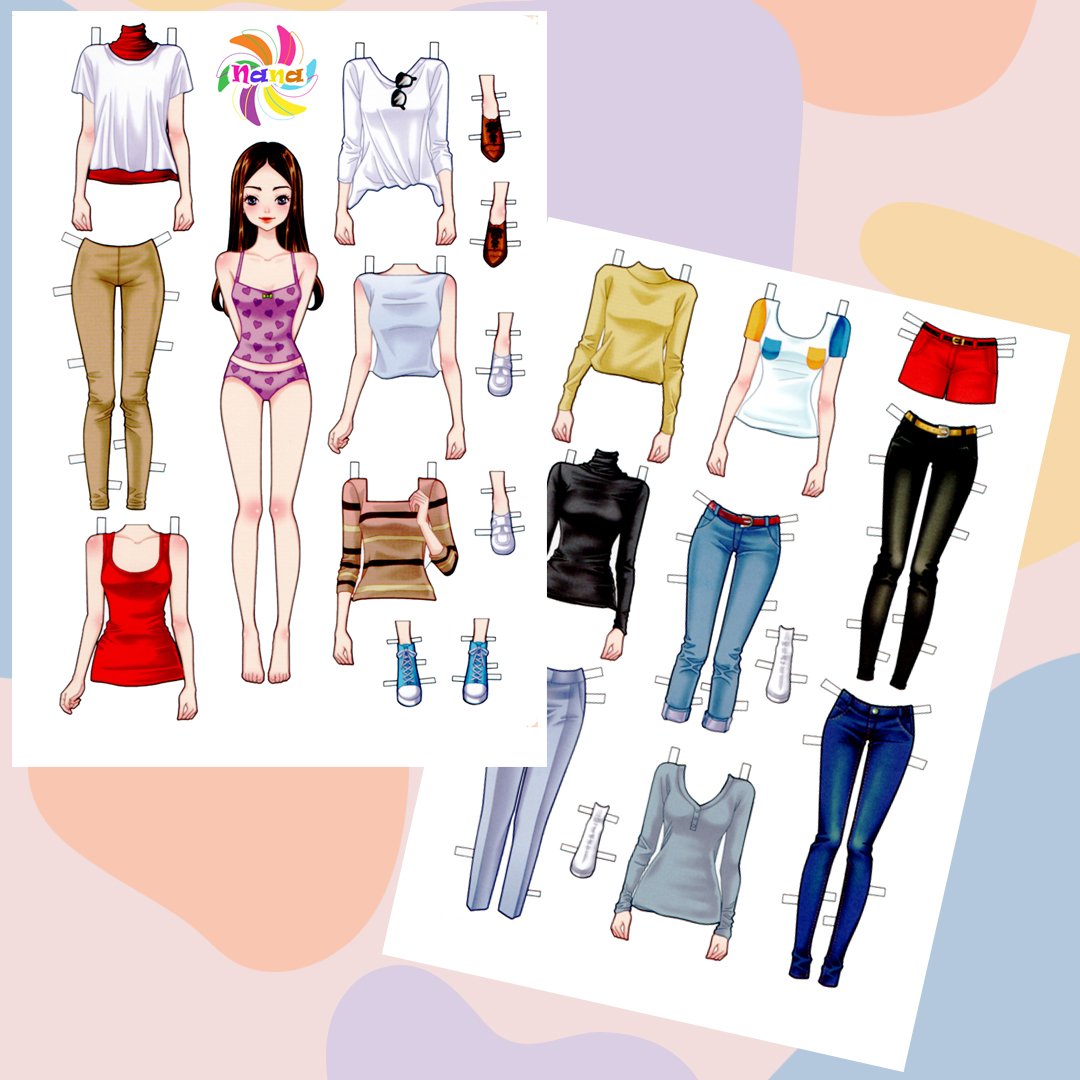 Búp bê giấy (paper doll)  thay đồ phong cách Hàn Quốc giấy cắt thủ công cho bé Combo 6 hình siêu đáng yêu BBG0020