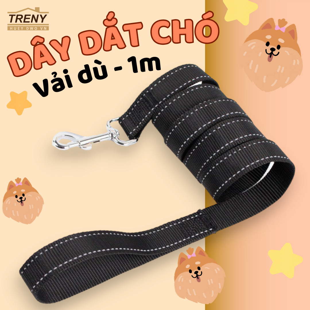 Hình ảnh Dây dắt thú cưng vải dù, dây dắt chó mèo. dài 1m, vải dù chắc chắn, có đầu dây cầm tiện lợi, móc khóa inox