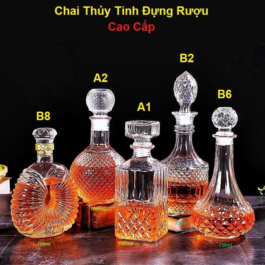 Bộ Chai Đựng Rượu Thủy Tinh (combo 5 cái) – Chai Thủy Tinh Đựng Rượu – Vỏ Chai Rượu Đẹp chưng bàn ăn sang trọng (A1,A2,B2,B6,B8)