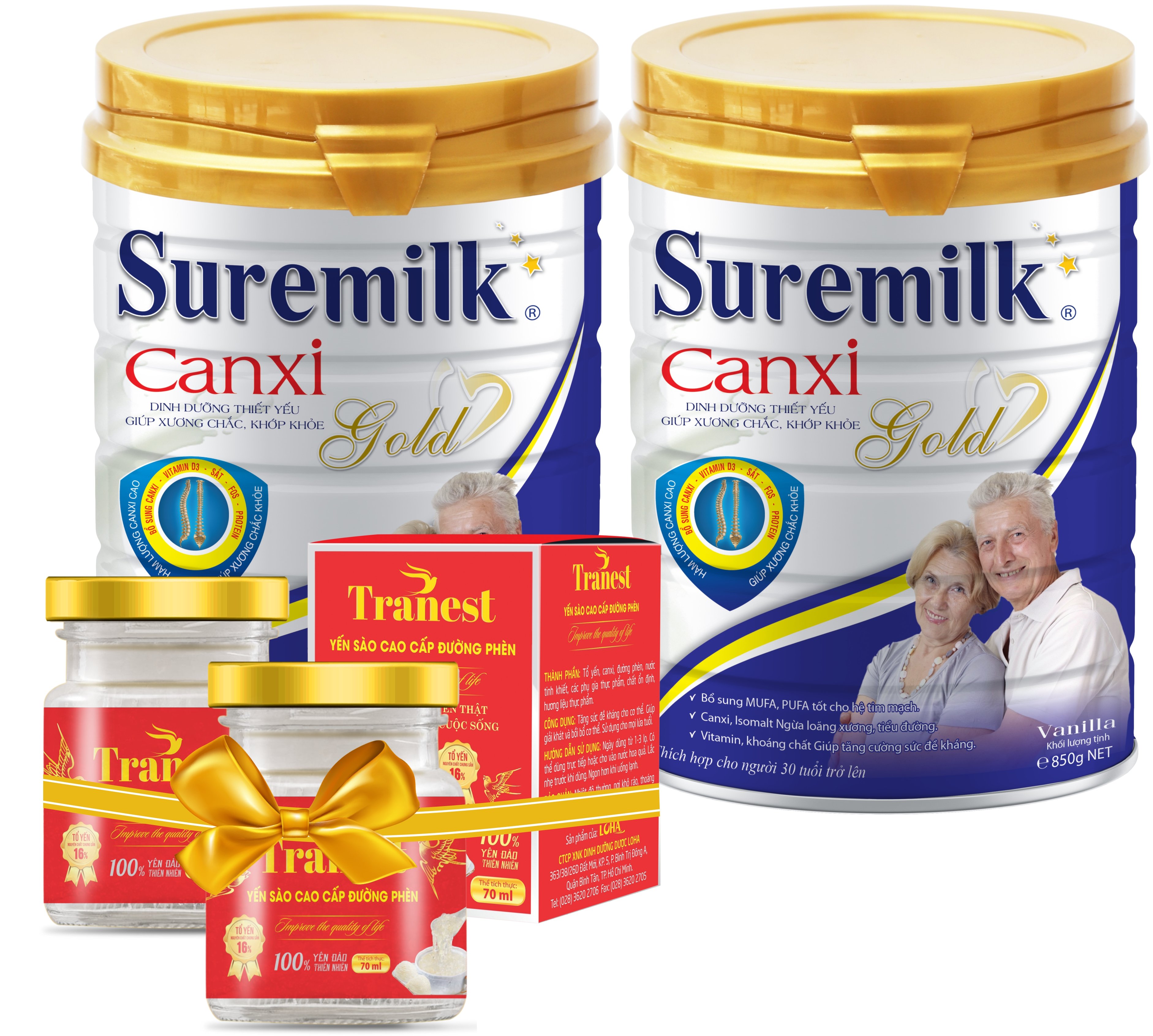 Combo 2 Lon Sữa bột Suremilk Canxi 900g - Tặng 2 lọ yến Tranest