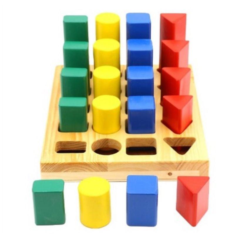 Giáo cụ Montessori Đồ Chơi Gỗ Khối Trụ So Sánh Giúp Bé Nhận Biết Màu Sắc Và