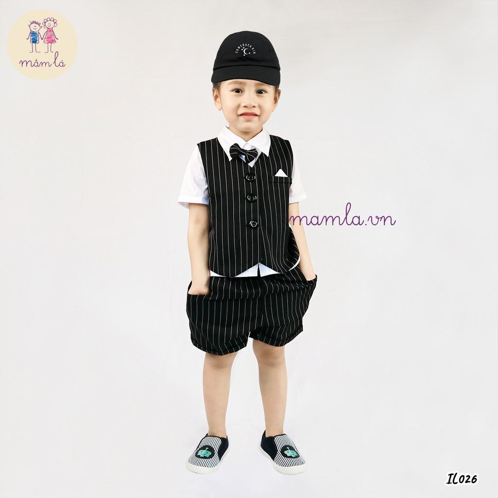 Bộ sơ mi phối ghile - Xanh đen,18M (9 - 11kg)