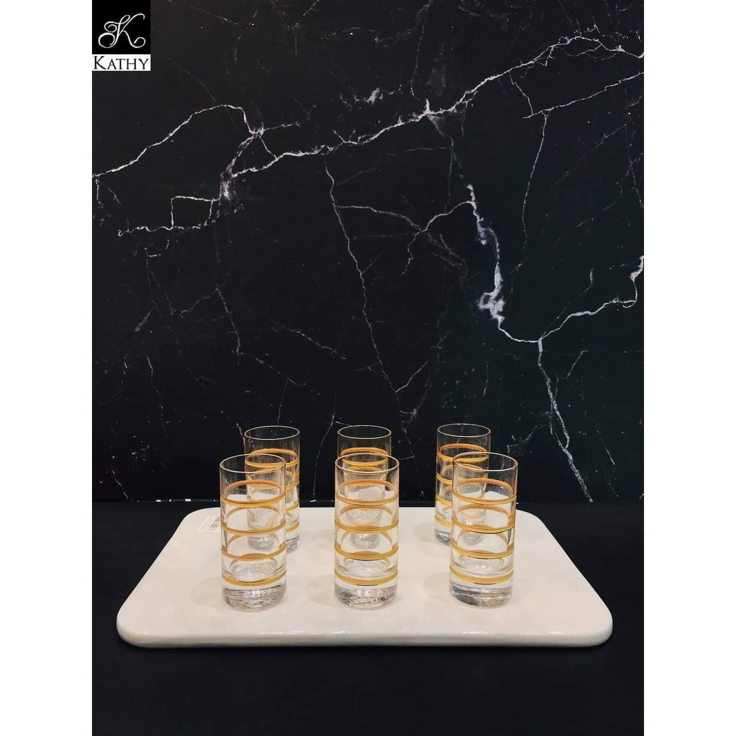 Set 6 ly nhỏ pha lê mạ vàng 24k nhập khẩu ITALY Vienna Felix Gold GA VEMA 6607