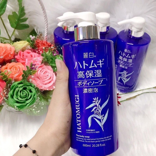 Sữa Tắm Dưỡng Ẩm Sâu Và Làm Sáng Da Reihaku HATOMUGI Moisture Rich Body Soap Chai Xanh 600ml Poseicom 4513574030305