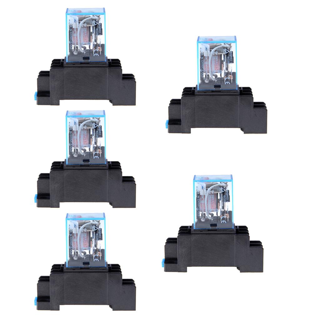 5pcs 12V 24V DC 220V AC Coil Power Relay LY2NJ 8 Pin With Socket Base