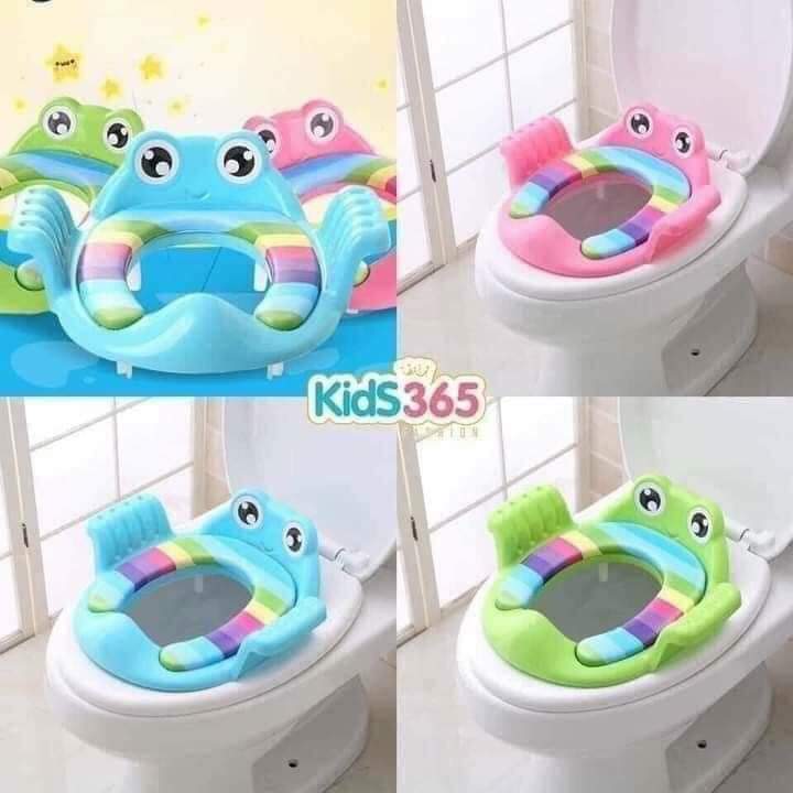 Bệ lót thu nhỏ bồn cầu hình ếch có tay vịn cho bé,bệ toilet,đệm lót bồn cầu vệ sinh cho bé