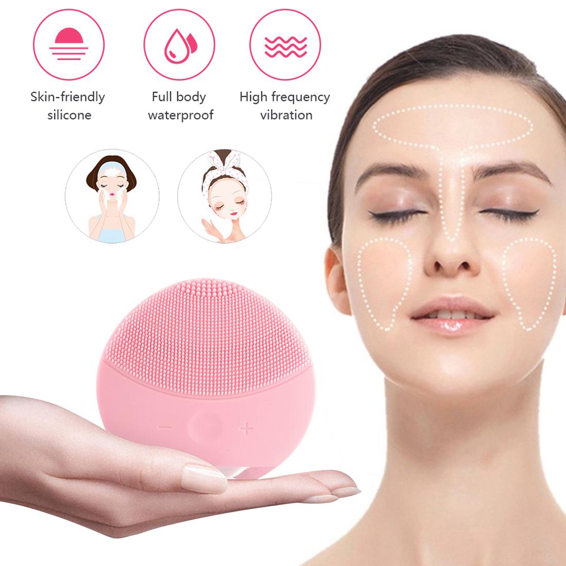 Siêu Sonic Silicone Điện Làm Sạch Da Mặt Bàn Chải Sonic Rửa Mặt Làm Sạch Da Giặt Mini Máy Mát Xa Bàn Chải Sạc