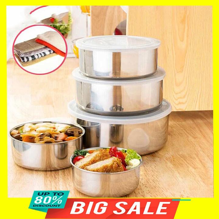 Bộ 5 hộp đựng thức ăn inox có nắp