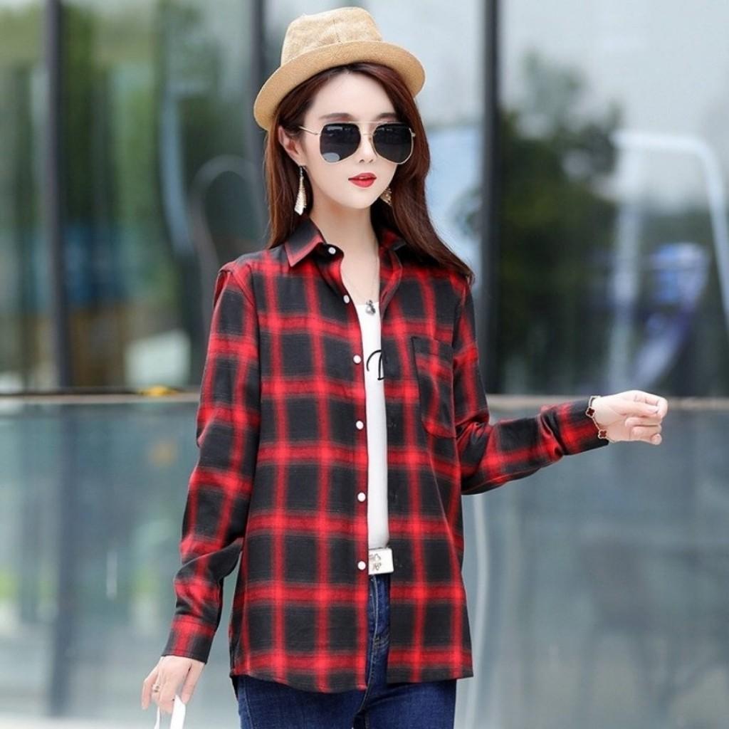 Áo Sơ Mi Nữ Caro Trà Sữa Dài Tay Mẫu FX01 Thời Trang Nữ PONIVA Chất Kate Mềm Mại, Tạo Cảm Giác Thoải Mái Khi Mặc