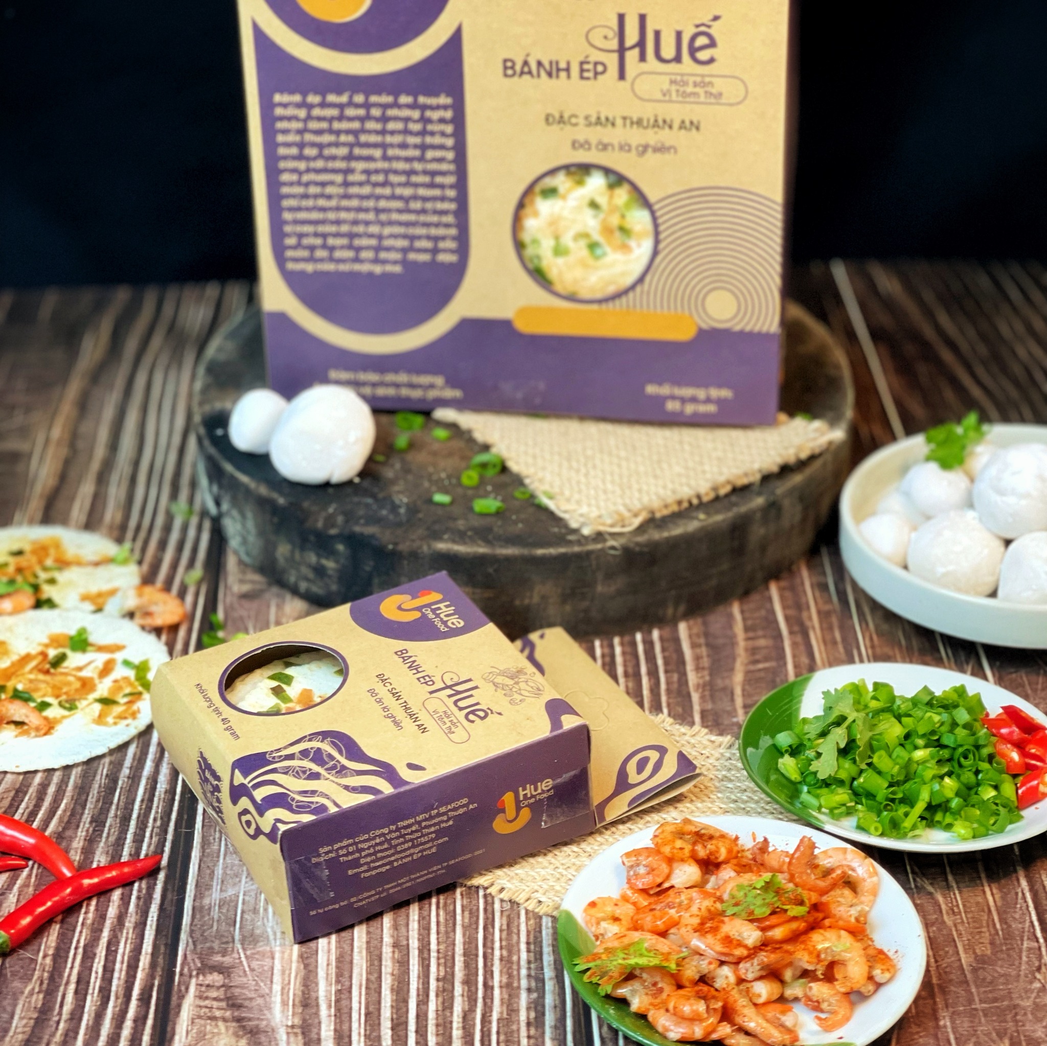 Combo Bánh ép Huế 60 hộp HUE ONE FOOD vị tôm thịt hải sản size nhỏ