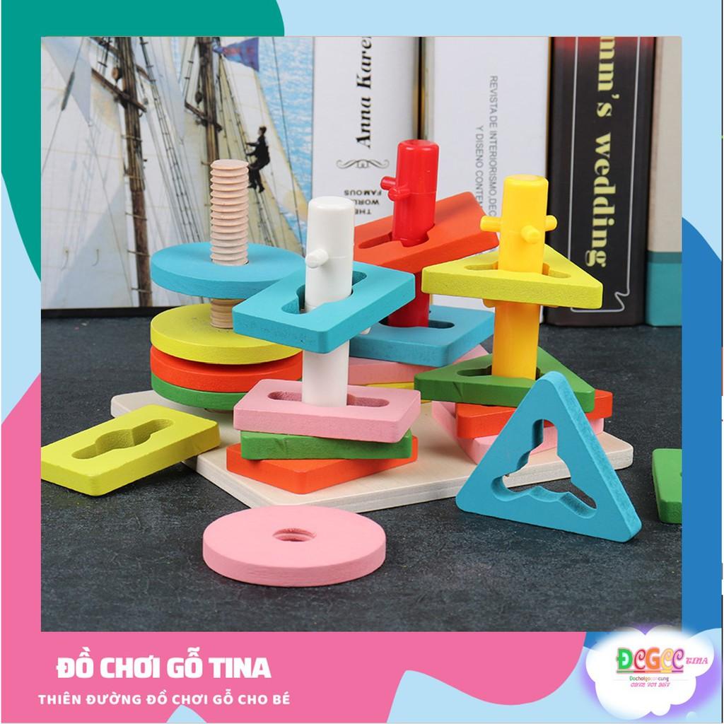 Đồ chơi gỗ TINA thả hình hình học đồ chơi vui học màu sắc Đồ chơi gỗ thông minh cho bé