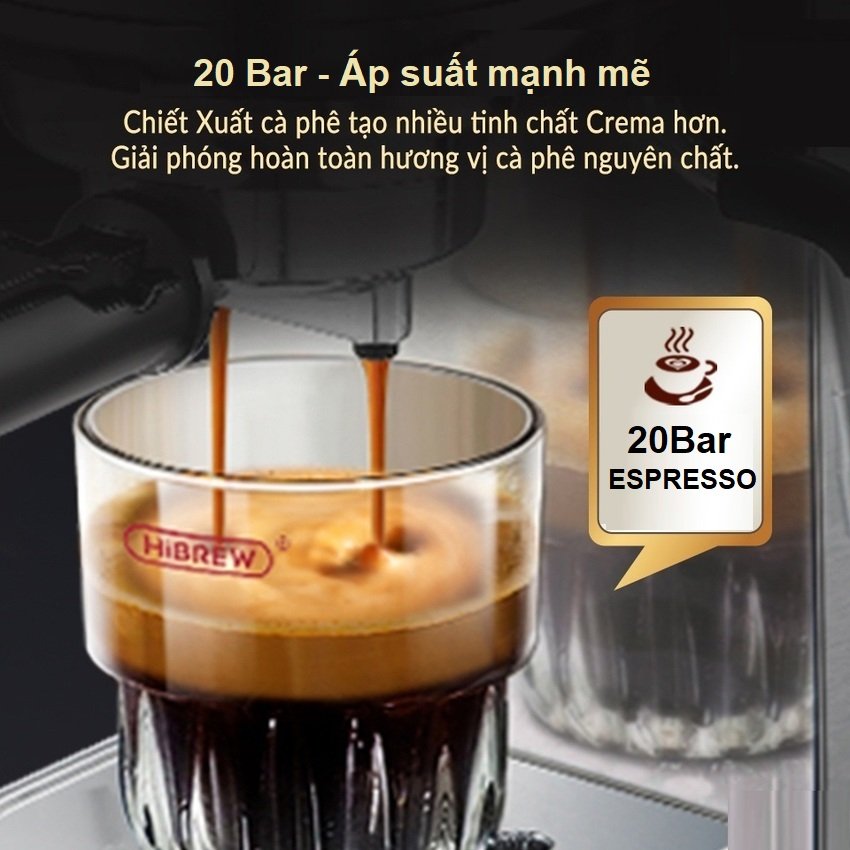 Máy pha cà phê Espresso chuyên nghiệp thương hiệu HiBREW H10A , áp suất 20bar , công suất 1350W - Hàng Chính Hãng