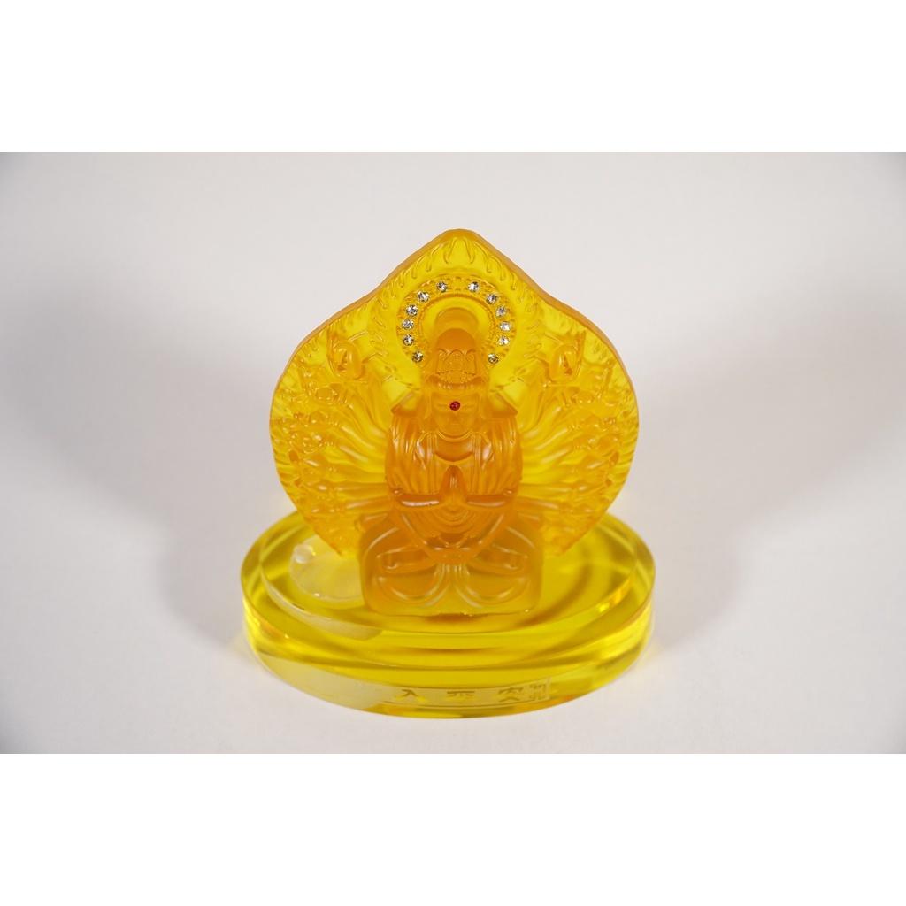 Tượng phật Thiên Thủ Thiên Nhãn lưu ly 2 mặt đế kính đặt xe ô tô - Cao 13cm