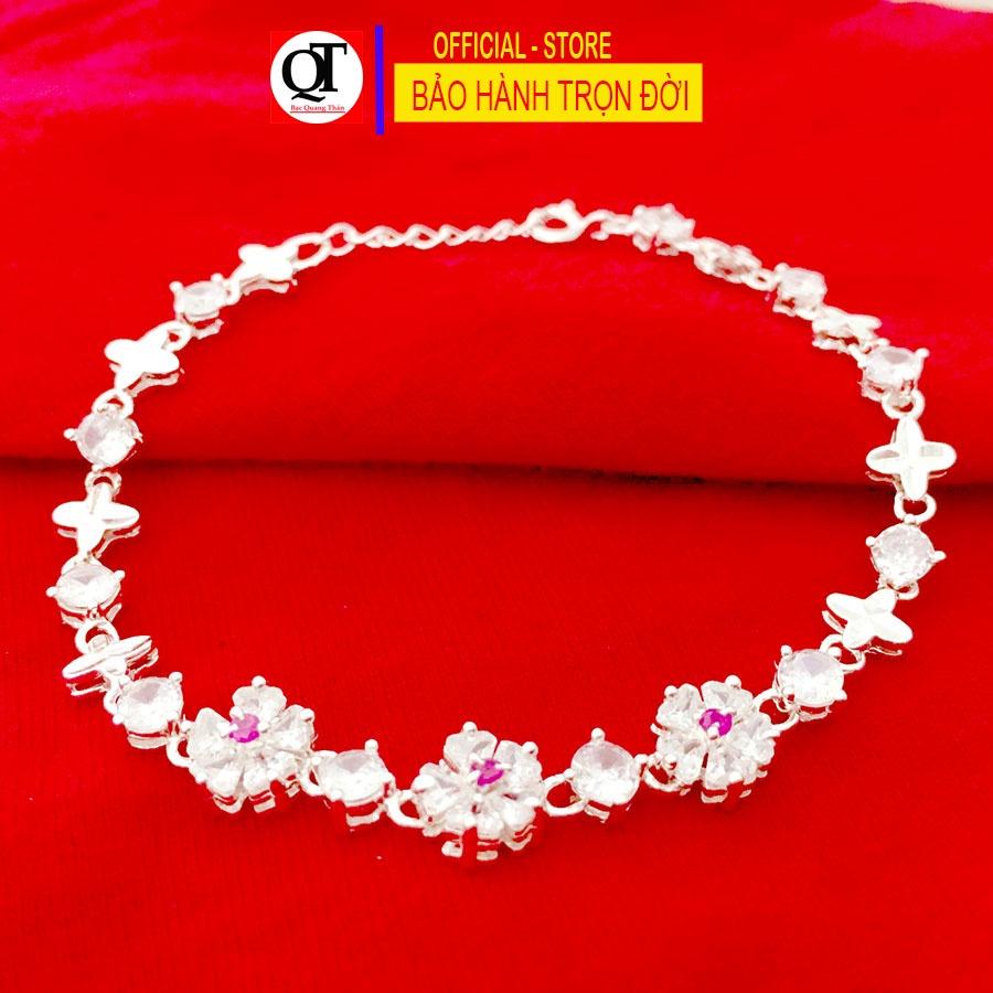 Lắc tay nữ hoa Mai thời trang chất liệu bạc ta đính đá cao cấp trang sức Bạc Quang Thản - QTVTNU24