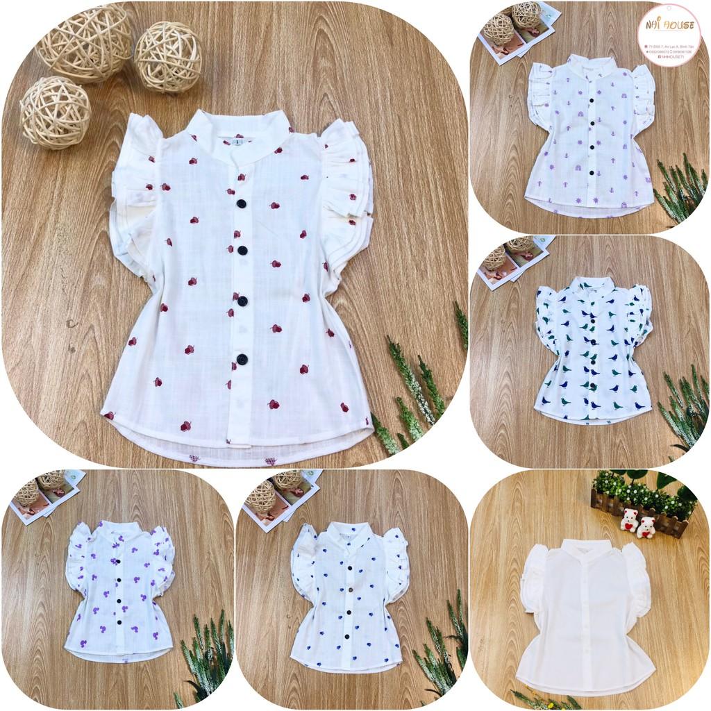 ÁO SƠ MI BÉ GÁI NHIHOUSE71 LINEN TAY CÁNH TIÊN HỌA TIẾT DỄ THƯƠNG