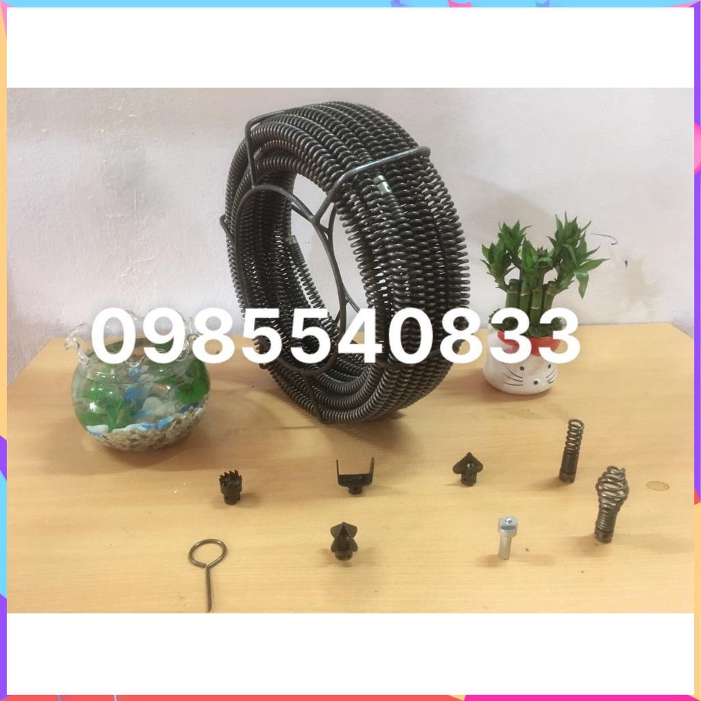 Dây thông tắc cống dài 12M, đánh bồn cầu, bồn rửa bát dùng cho máy khoan ( 12M dây phi 16 + 6 đầu thông + 1 đầu kết nối