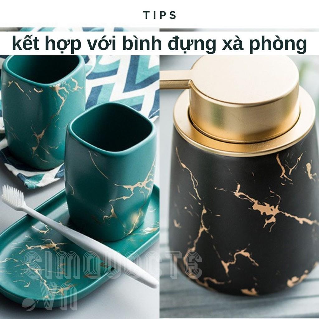 Bộ cốc đựng bàn chải đánh răng bằng sứ vân đá