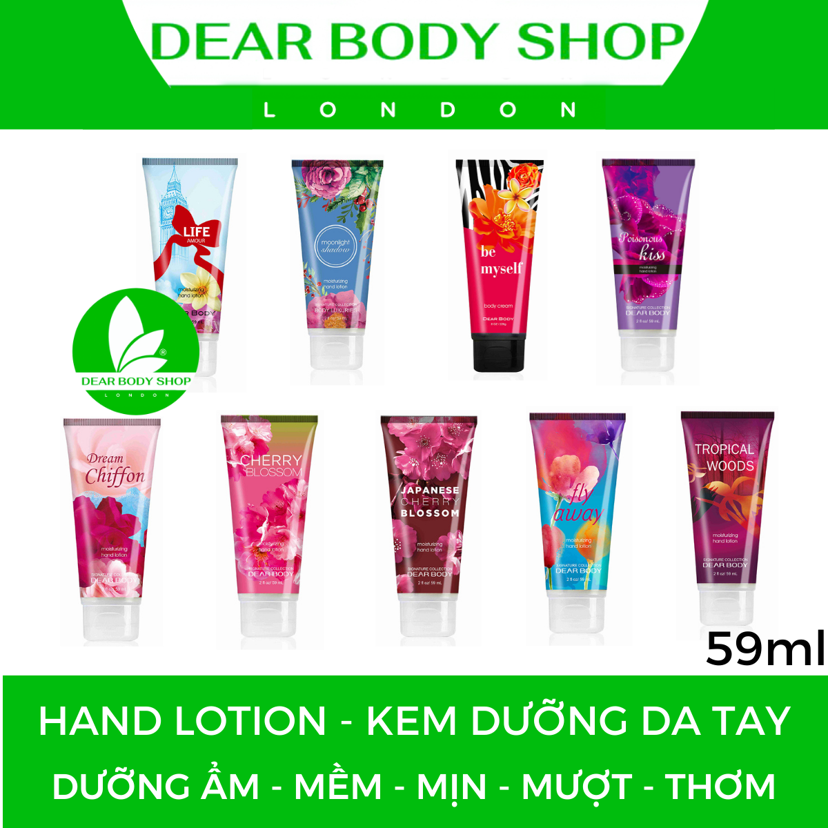 KEM DƯỠNG DA TAY DEAR BODY - HAND LOTION 59ml - Giải Pháp Giúp Da Tay Mềm - Mịn - Mượt - Thơm - Giảm Khô Ráp