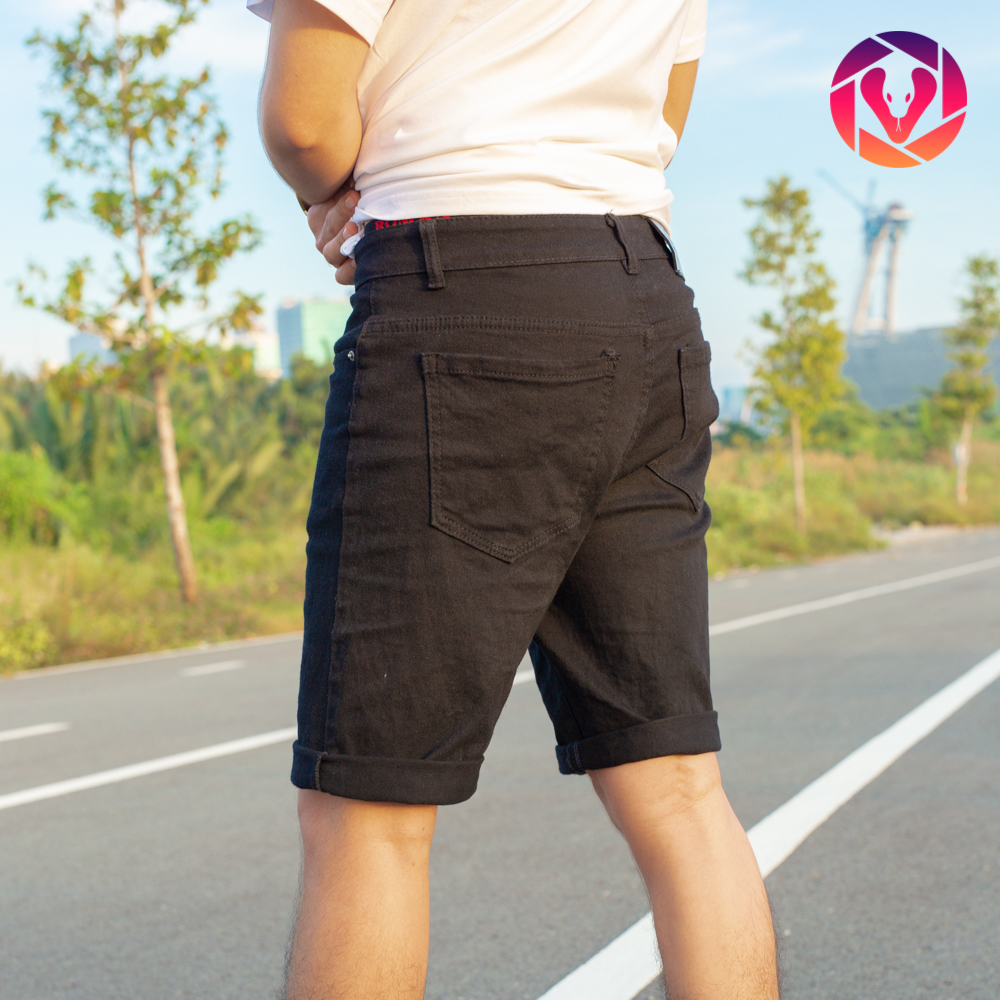 Quần short jean co giãn cho nam, màu trắng và đen, phong cách Hàn Quốc trẻ trung, năng động