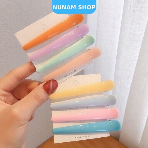 Kẹp tóc mỏ vịt dài màu trơn pastel salon ngọt ngào tiện dụng Nunam Shop