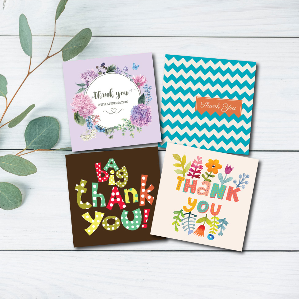 Combo 4c Thiệp cảm ơn Thank you - Thiệp Grey 9x9cm kèm phong bì  (mẫu ngẫu nhiên)