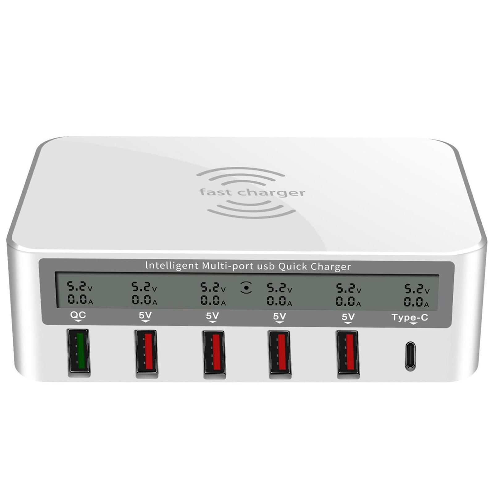 Desktop USB-C Qi 5 USB Ports QC 3.0 Charging Station for iPhone and More EU