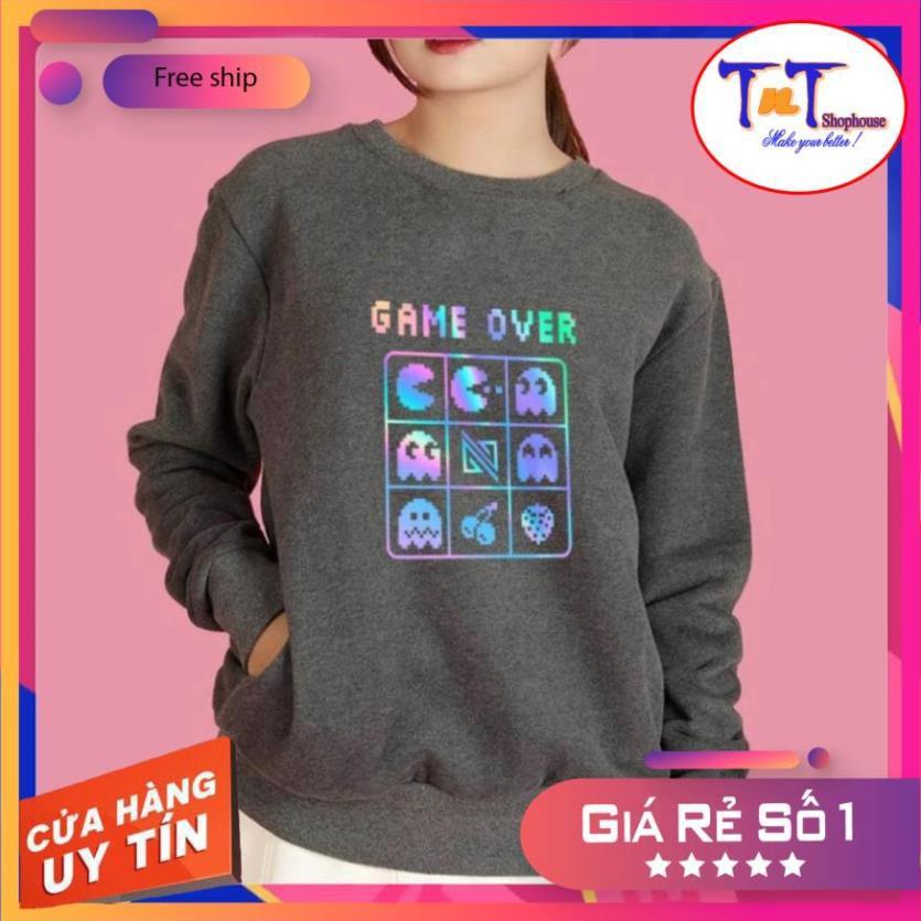 AS22 Áo Sweater Game Over Phản Quang, Aó Nỉ Dài Tay Nam Nữ Cá Tính thời trang sinh viên học sinh