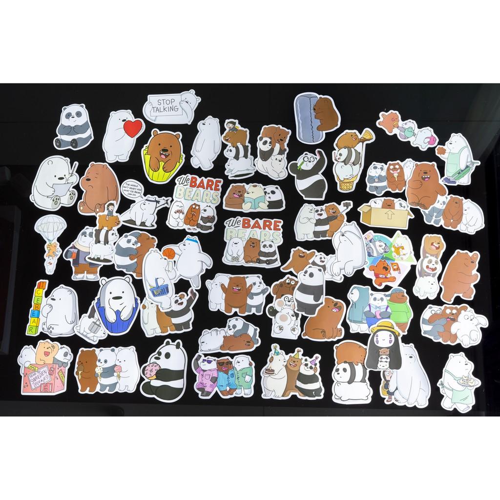 Bộ 10 20 50 sticker WE BARE BEARS cao cấp chống nước trang trí Vali Laptop Mũ Bảo Hiểm Xe Máy Xe Đạp Đàn Guitar Ukulele