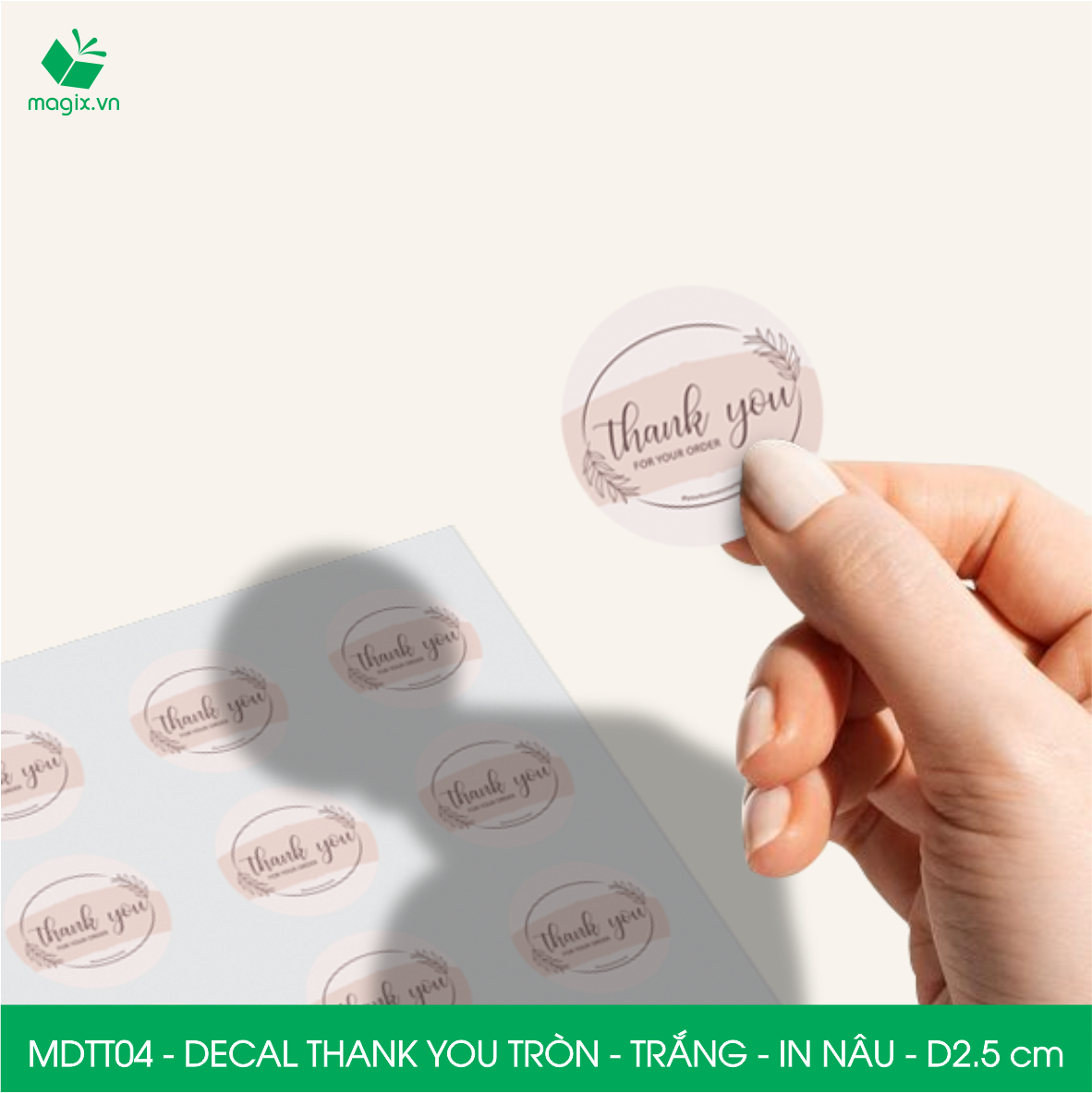 MDTT04 - D2.5cm -1000 Sticker Thank you, decal Thank you tròn dán hộp carton, tem cám ơn, nhãn dán cảm ơn trang trí gói hàng