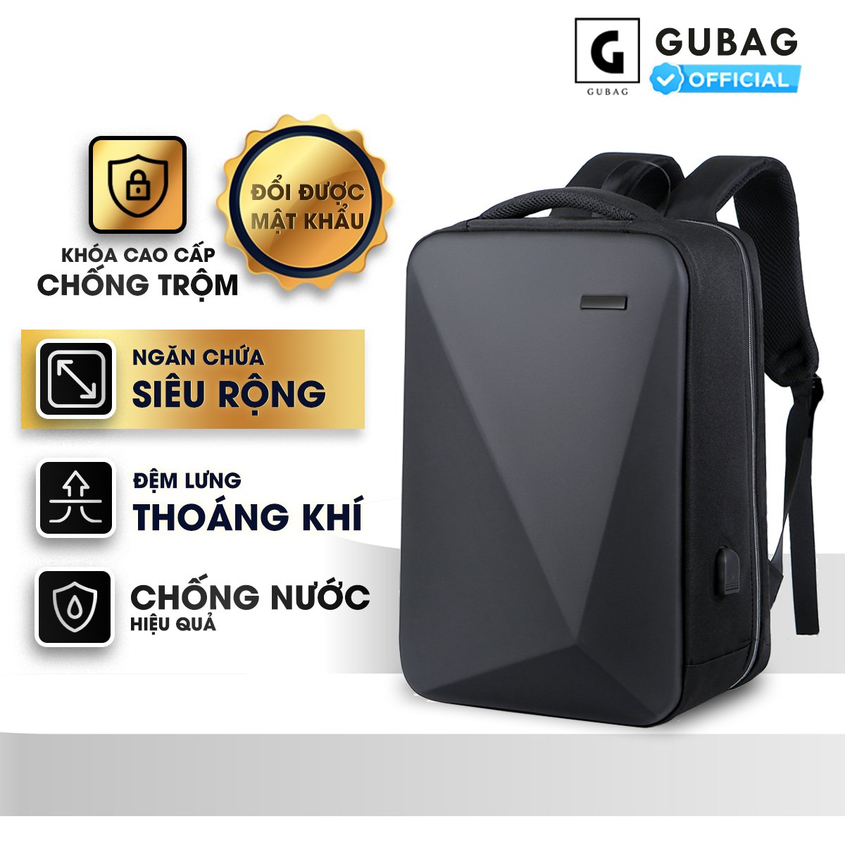 Hình ảnh Balo chống trộm cao cấp GUBAG chống thấm nước, có cổng sạc USB, thiết kế mới hiện đai, sang trọng, khóa số nâng cấp, bảo mật tốt hơn