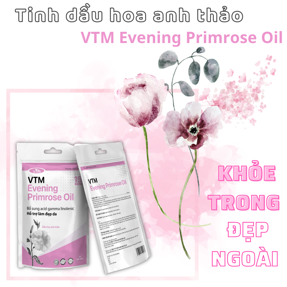 Viên uống tinh dầu hoa anh thảo Evening Primrose Oil VTM, hỗ trợ cân bằng nội tiết tố, làm đẹp da, tóc, móng - 15 ngày