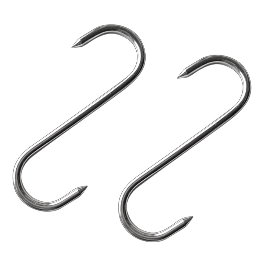 2 Pcs S Shaped Stainless Steel Hooks Kitchen Meat Hanger  Organizer