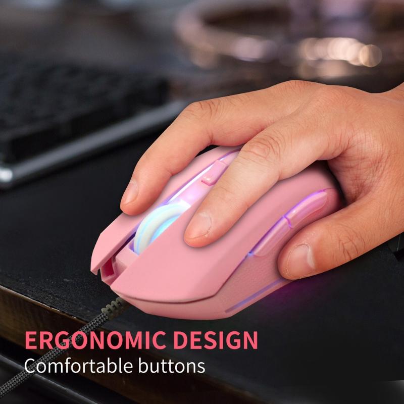 Thỏ Hồng USB C Chuột Có Đèn LED Nền 2400DPI Loại C Có Dây Cho MacBook Chromebook Laptop Matebook X máy Tính Bảng