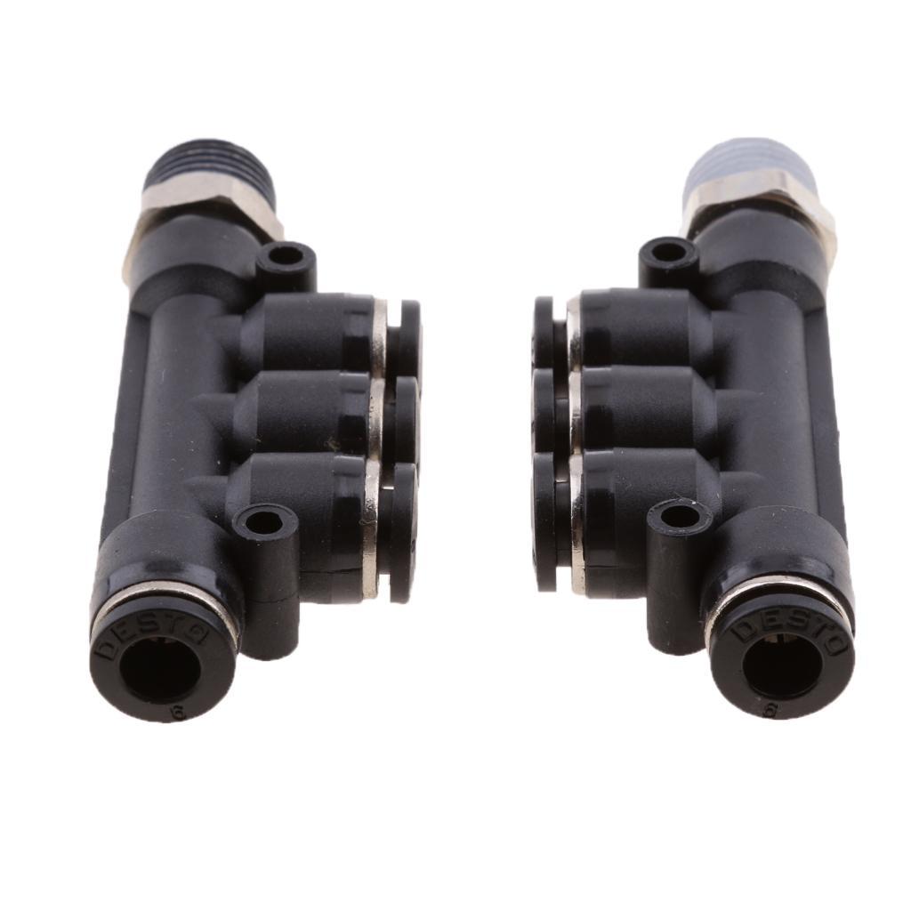 2 Pieces Universal Air Water Hose Tube 5 Way Push In Pneumatic Fittings 6mm 8mm 10mm