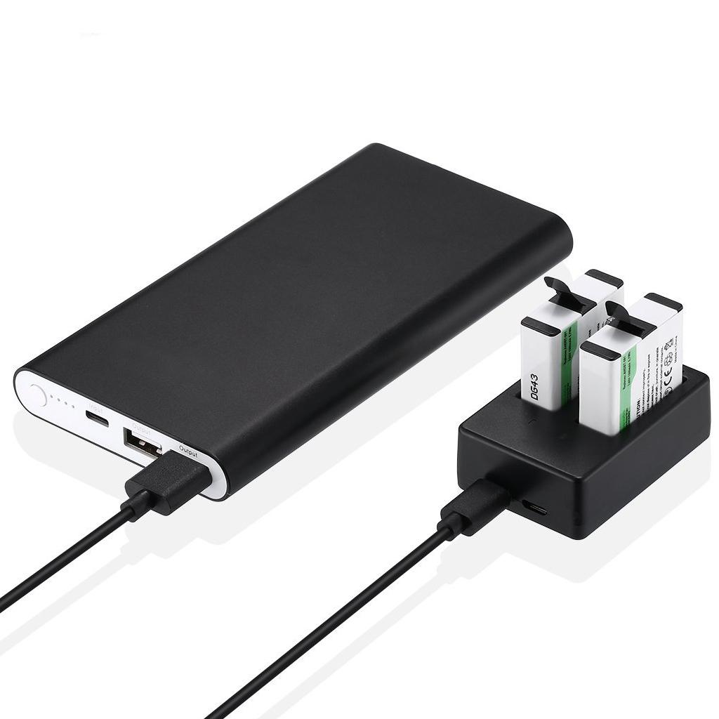 Dual Battery Charger with Micro USB Type C Cable 2 Channel for Hero5
