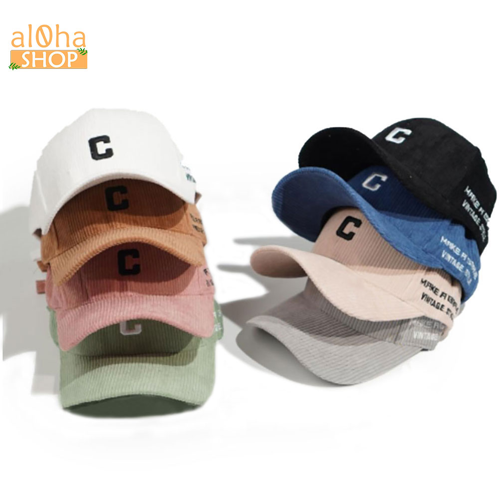 Mũ lưỡi trai vải kết nhung thêu chữ C - nón Ulzzang unisex nam nữ chống nắng - al0ha Shop