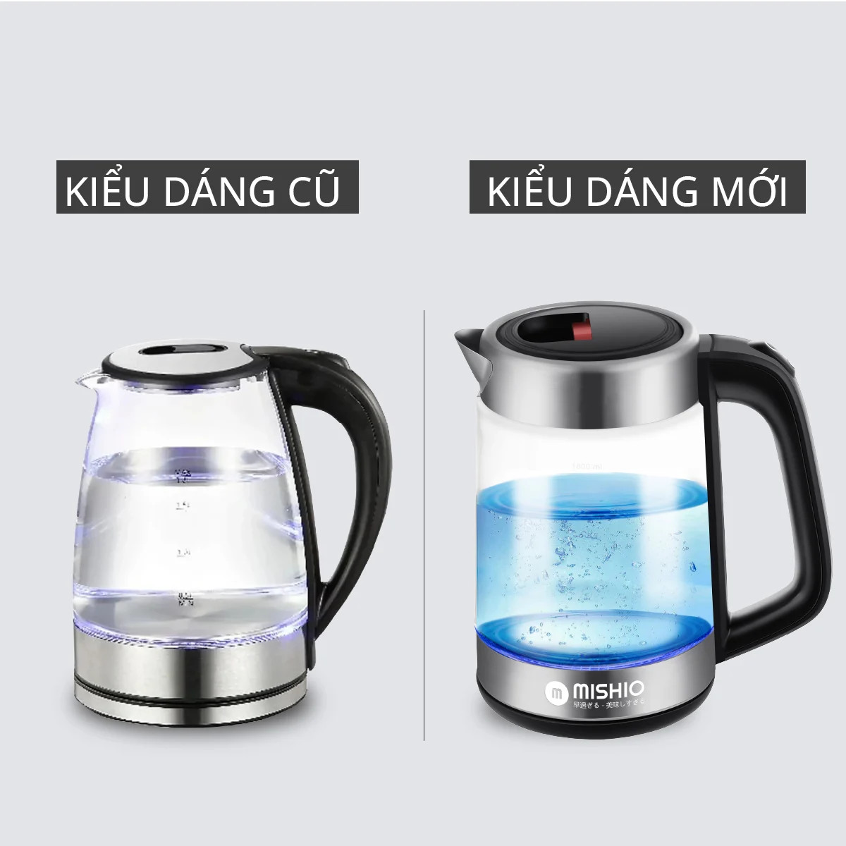 Bình đun 1.8L thủy tinh borosilicate mâm inox 304 Mishio MK341 - Hàng chính hãng